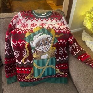 NWT-Christmas Sweater Kitty Cat Festive Red and Green Med
